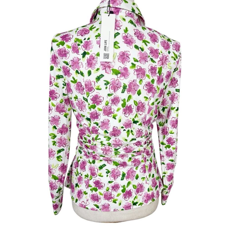 Zara Top Womens Size S White Pink Floral Silky Bloggers Fave Button Up‎ Blouse - Picture 5 of 13